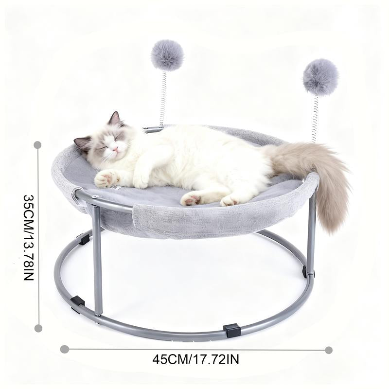 [Already Have 10K Favorites]Cozy Christmas Cat Hammock - Plush Raised Pet Bed with Fluffy Pad & Breathable Sides | Warm Winter Lounging for Cats & Small Dogs | Purrfect Holiday Gift round Gray Washable Cat Bed for Indoor Comfort