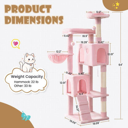 SHA CERLIN 81In/63In Multi-Level Tall Cat Tree Tower with Hammock & Sisal Scratching Posts Larger Cat Condo Furniture for Multi-Cat Play & Rest #Christmasgifts#Tiktokshopblackfriday