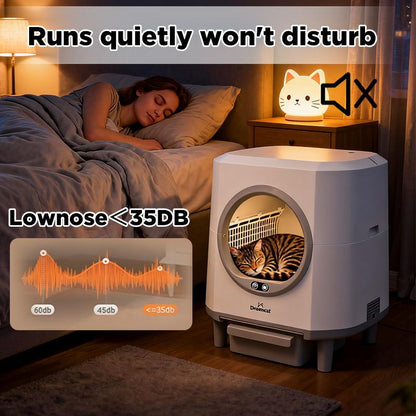 Dreamcat Smart Self-Cleaning Enclosed Cat Litter Box with APP Control, Odor-Free, Moisture-Proof, Large Capacity, Automatic Cleaning, Ultra-Quiet Operation, Easy to Install & Wash, Includes Trash Bag, Deodorant Box, Floating Hair Brush High Privacy