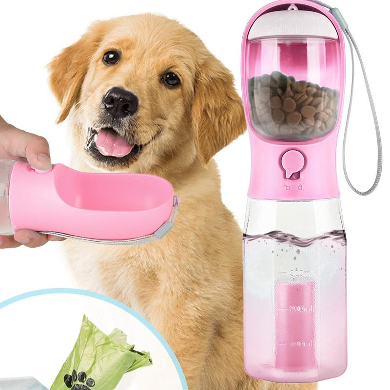 3In1 Pet Water Bottle - Portable 20Oz Leak Proof Container with Poop Bag Dispenser, Ideal for Travel, Hiking, and Outdoor Use