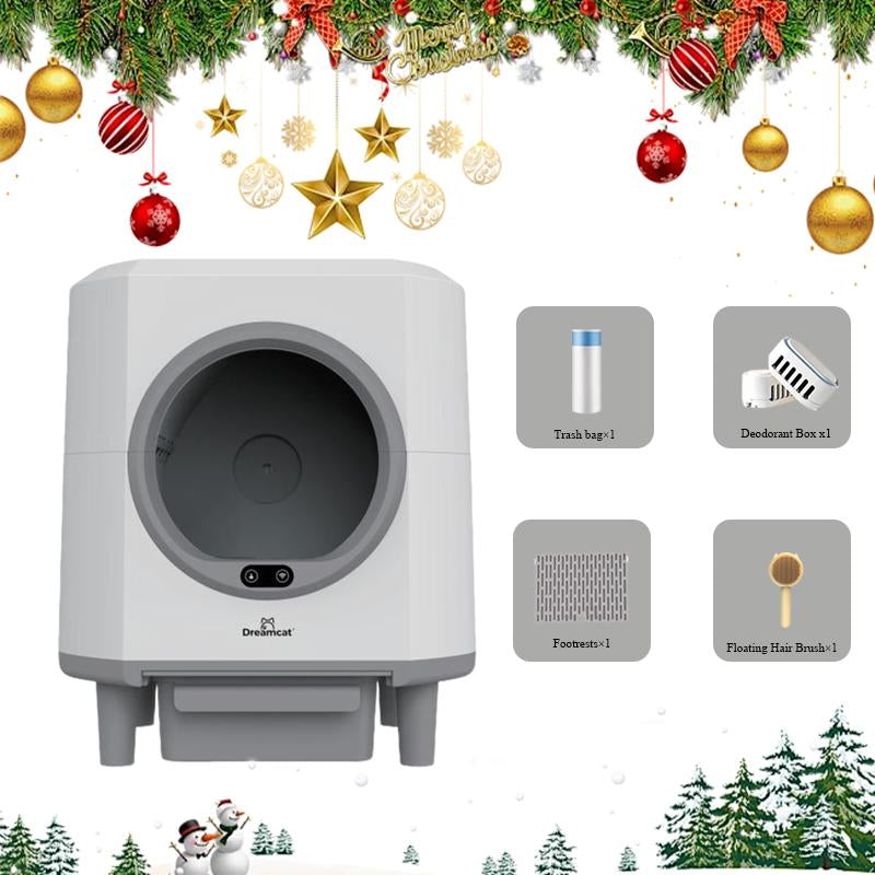Dreamcat Smart Self-Cleaning Enclosed Cat Litter Box with APP Control, Odor-Free, Moisture-Proof, Large Capacity, Automatic Cleaning, Ultra-Quiet Operation, Easy to Install & Wash, Includes Trash Bag, Deodorant Box, Floating Hair Brush High Privacy
