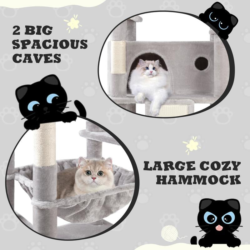 SHA CERLIN 81In/63In Multi-Level Tall Cat Tree Tower with Hammock & Sisal Scratching Posts Larger Cat Condo Furniture for Multi-Cat Play & Rest #Christmasgifts#Tiktokshopblackfriday