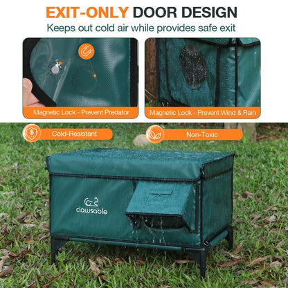 Clawsable Indestructible Heated Cat House for Outdoor Winter, 100% Waterproof, Safe Escape Door, Fully Insulated Outdoor Cat Shelter with Heater for Feral Barn Cats and Kittens