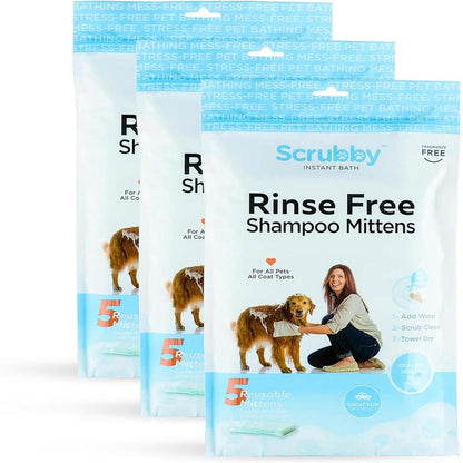 Rinse Free Shampoo Mittens for Dogs, Bath Wipes for Bathing and Washing Pets, Hypoallergenic No Rinse Wash Mitt for Grooming, Lather Wipe Dry - 5 Pack