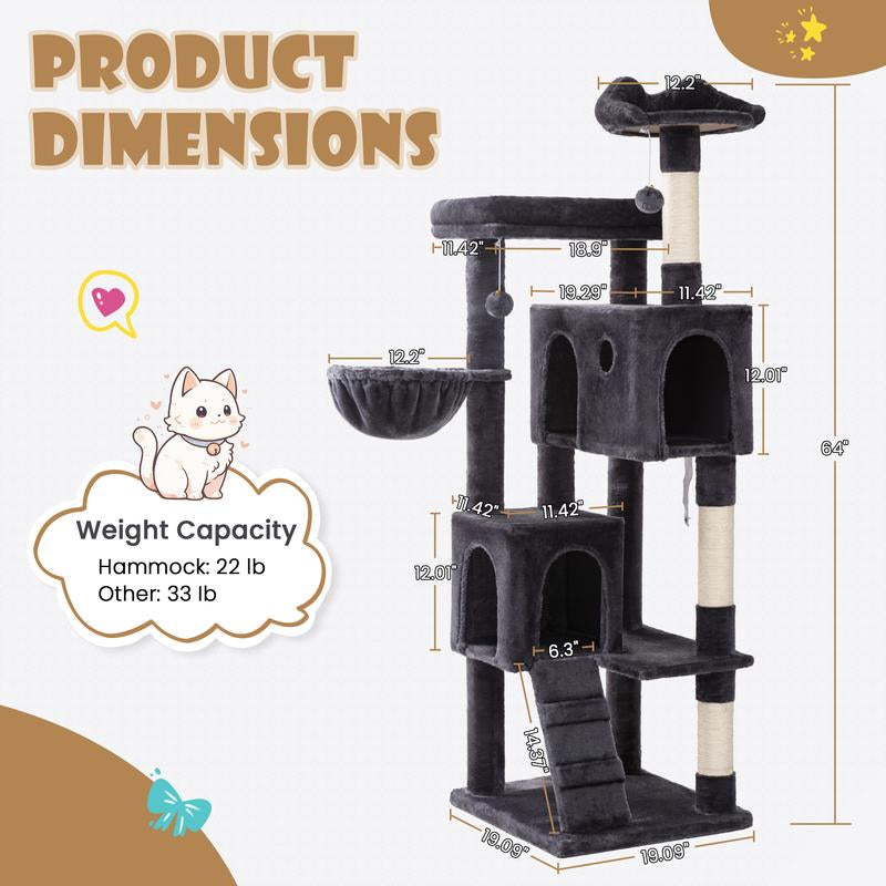 SHA CERLIN 81In/63In Multi-Level Tall Cat Tree Tower with Hammock & Sisal Scratching Posts Larger Cat Condo Furniture for Multi-Cat Play & Rest #Christmasgifts#Tiktokshopblackfriday