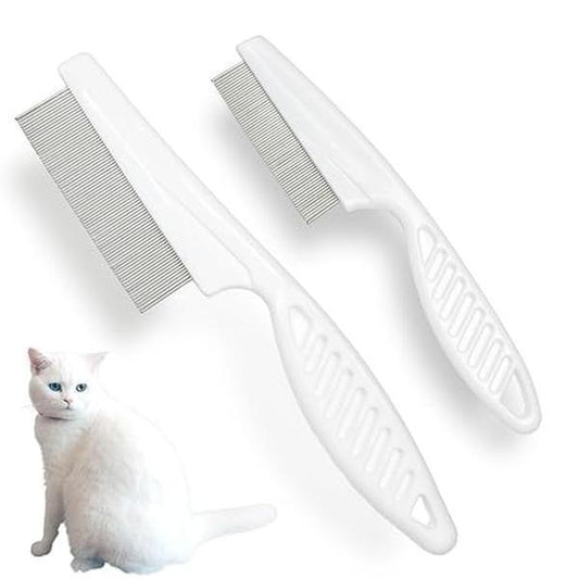 2 Pack Multifunctional Pet Comb, Upgrade Pet Grooming Brush Fine Magic Tear Stain Removal, Fine-Tooth Stainless Massage Comb Kit for Small Puppies and Dogs (White)