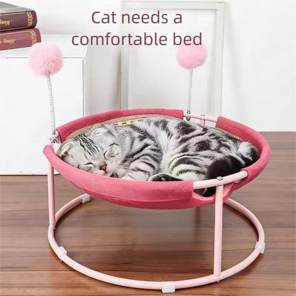 [Already Have 10K Favorites]Cozy Christmas Cat Hammock - Plush Raised Pet Bed with Fluffy Pad & Breathable Sides | Warm Winter Lounging for Cats & Small Dogs | Purrfect Holiday Gift round Gray Washable Cat Bed for Indoor Comfort