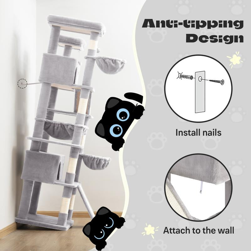 SHA CERLIN 81In/63In Multi-Level Tall Cat Tree Tower with Hammock & Sisal Scratching Posts Larger Cat Condo Furniture for Multi-Cat Play & Rest #Christmasgifts#Tiktokshopblackfriday