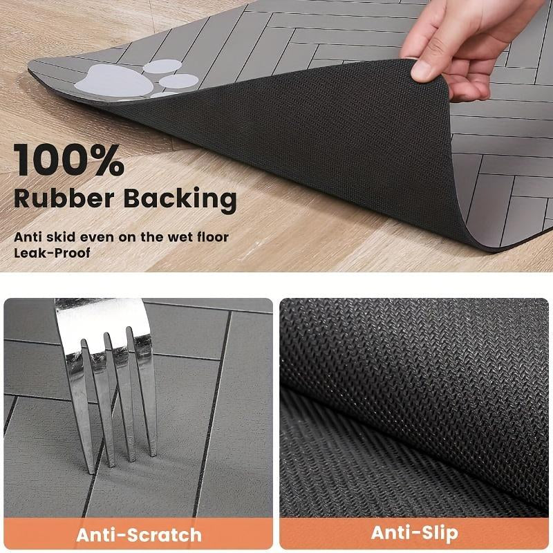 Quick Drying Absorbent Pet Feeding Mat for Dogs and Cats, Non-Slip Rubber Bottom, Dark Polyester Surface for Indoor Use