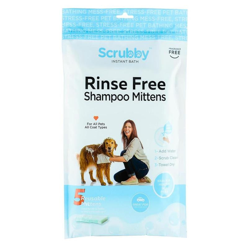 Rinse Free Shampoo Mittens for Dogs, Bath Wipes for Bathing and Washing Pets, Hypoallergenic No Rinse Wash Mitt for Grooming, Lather Wipe Dry - 5 Pack