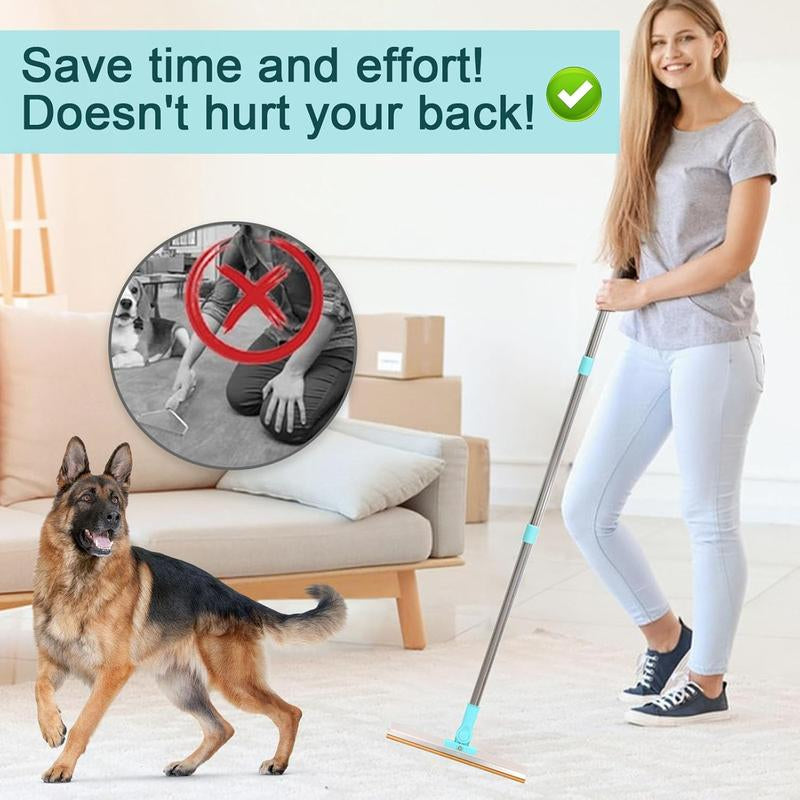 Pet Hair Remover, Adjustable Long Handle Pet Hair Removal Scraper Cleaning Brush for Dog and Cat, Reusable Fur Broom for Car Furniture Mat Stairs