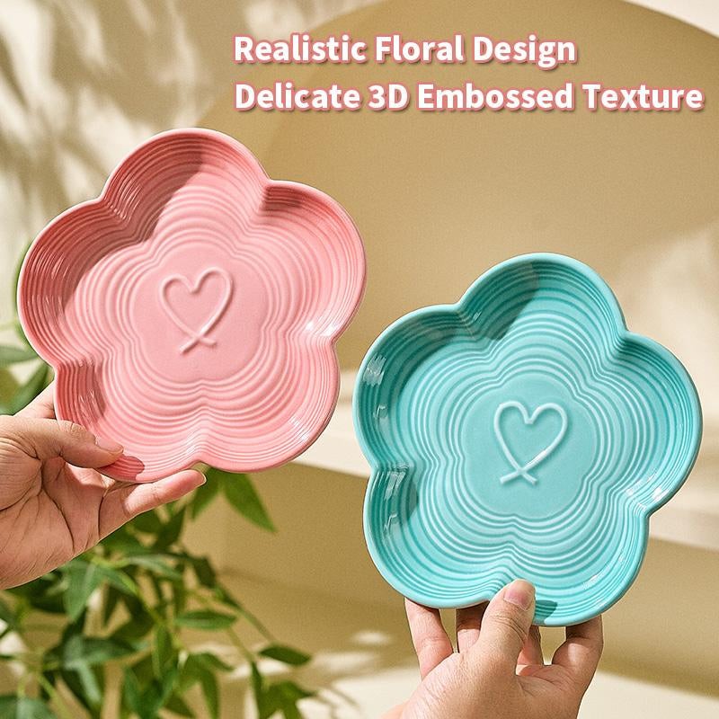 Shallow Elevated Cat Bowl, 6.6 Inch Wide Raised Ceramic Cat Dish with Bamboo Stand, Whisker Friendly Pet Water or Food Plate Feeding Station for Indoor Cats, Kittens