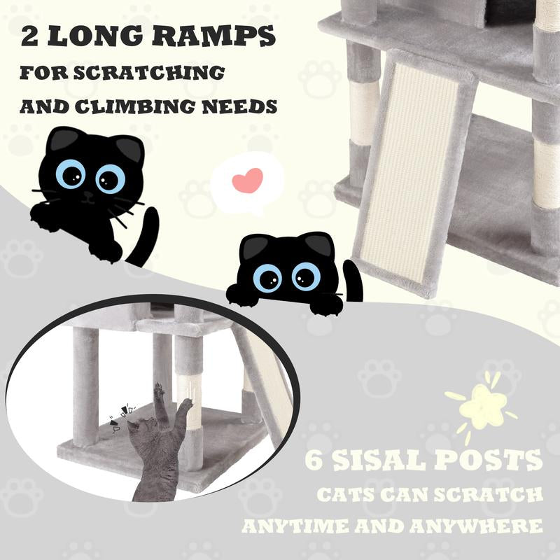 SHA CERLIN 81In/63In Multi-Level Tall Cat Tree Tower with Hammock & Sisal Scratching Posts Larger Cat Condo Furniture for Multi-Cat Play & Rest #Christmasgifts#Tiktokshopblackfriday