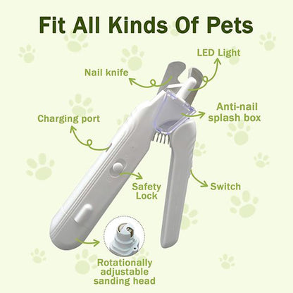 2-In-1 Pet Nail Clipper and Grinder, Dog Nail Clipper Trimmer, Ultra Quiet Electric Nail Set, Rechargeable, Suitable for Trimming Toes and Claws of Dogs and Cats of All Sizes