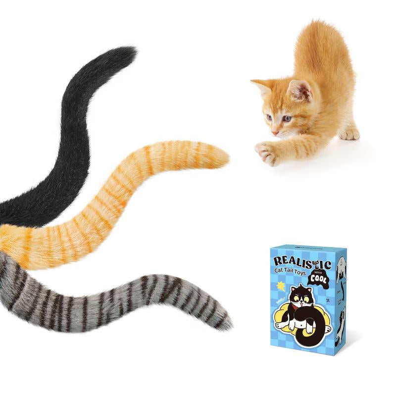 Potaroma Lifelike Tail Simulation Cat Toys, Pack of 3, Fluffy Durable, Crinkle Sound, Interactive Indoor Kitten Kicker for Kitty Exercise 9.8 Inches