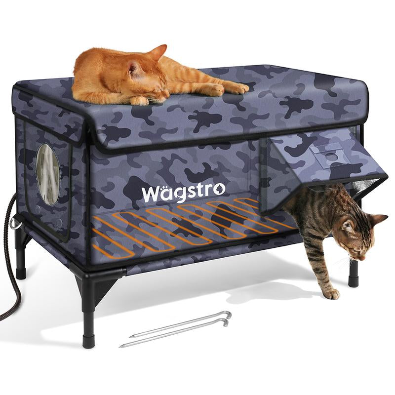 Clawsable Indestructible Heated Cat House for Outdoor Winter, 100% Waterproof, Safe Escape Door, Fully Insulated Outdoor Cat Shelter with Heater for Feral Barn Cats and Kittens