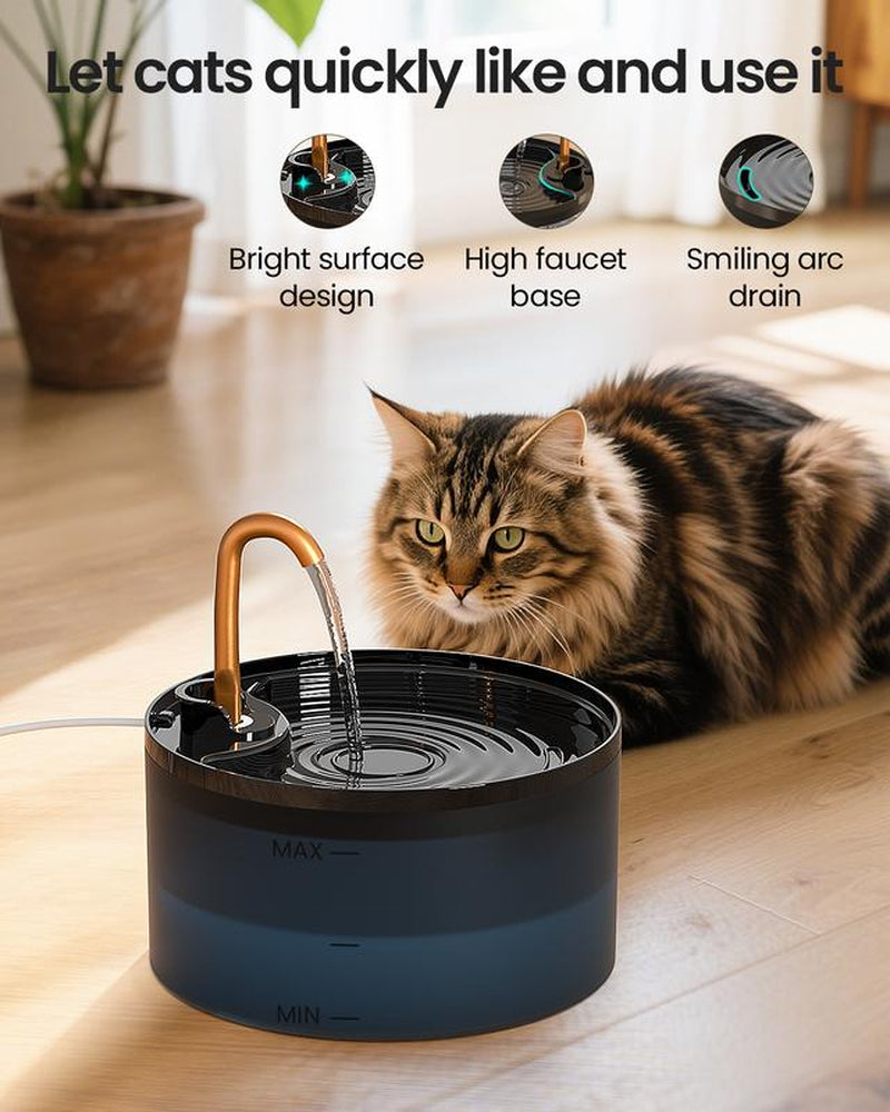 DOOOB Silent Cat Water Fountain 2.1L B13 Pet Water Fountain Ultra-Quiet Copper Spout Night Light 6-Layer Filter Soft Blue LED Automatic Gravity Feeder
