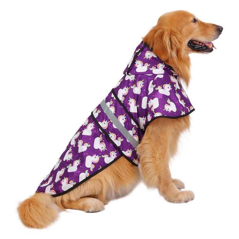 HDE Patterned Dog Raincoat with Hood - 100% Durable Reflective Polyester, Waterproof Coating, Fully Adjustable Strap for Comfortable Fit, Universal Size