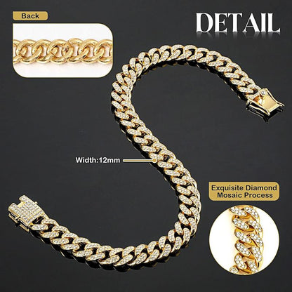 Dog Chain Diamond Collar Walking Metal Chain Necklace with Secure Buckle Pet Cuban Style Collar Jewelry Accessories for Small Medium Large Dog Cats