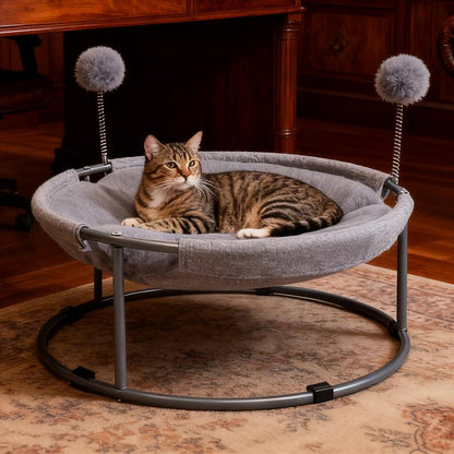 [Already Have 10K Favorites]Cozy Christmas Cat Hammock - Plush Raised Pet Bed with Fluffy Pad & Breathable Sides | Warm Winter Lounging for Cats & Small Dogs | Purrfect Holiday Gift round Gray Washable Cat Bed for Indoor Comfort