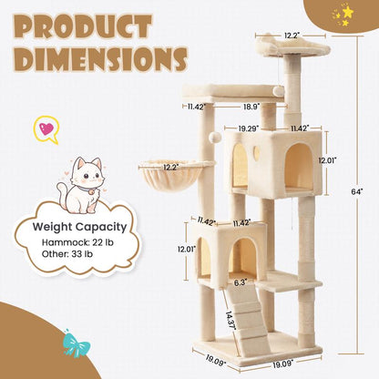 SHA CERLIN 81In/63In Multi-Level Tall Cat Tree Tower with Hammock & Sisal Scratching Posts Larger Cat Condo Furniture for Multi-Cat Play & Rest #Christmasgifts#Tiktokshopblackfriday