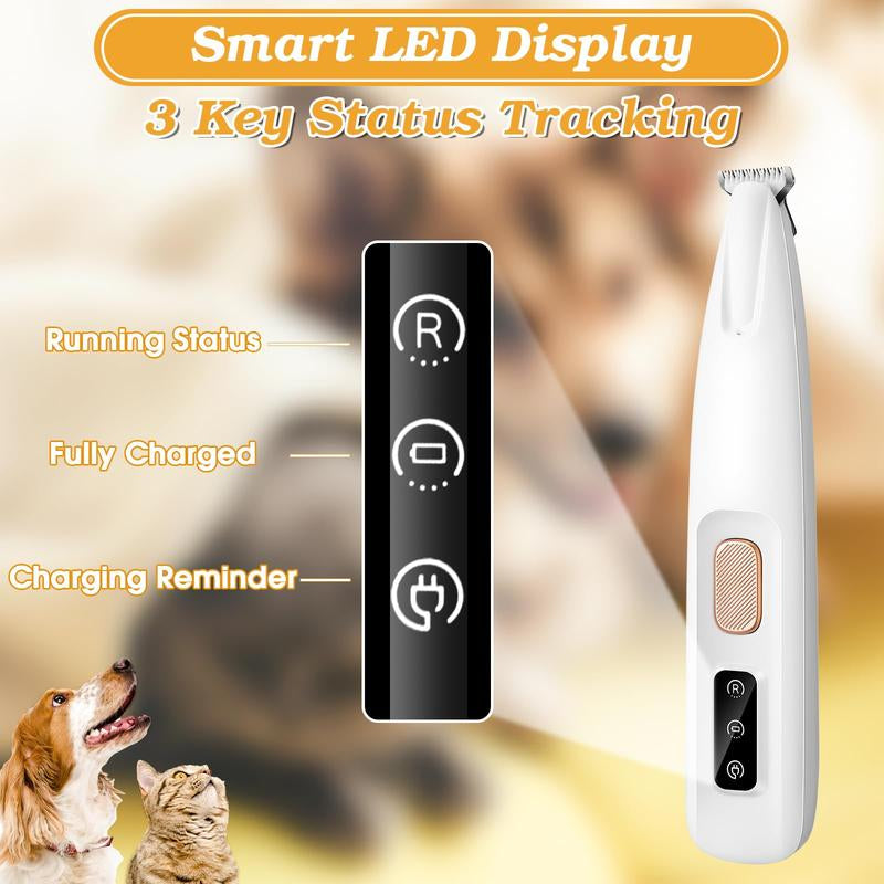 Dog Paw Trimmer with LED Light, Upgraded Paw Trimmer for Dogs, Electric Dog Clippers for Groomming with Led Display, Waterproof Low Noise Pet Hair Shaver for Dogs Cats